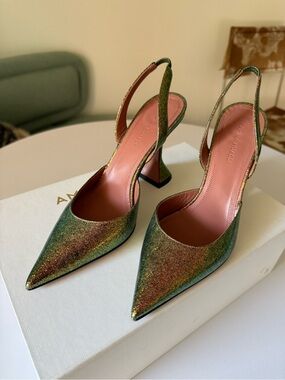 Amina Muaddi Hollis Ombré Glitter Slingback Pointed Pump
